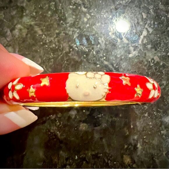 Rare red white gold, hello Kitty enamel clamper bracelet 4 girl small wrist - Picture 4 of 4